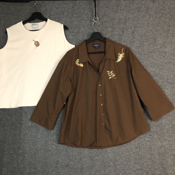 Las Olas By Ovedinternational Tops - Blouse Tank Set Womens XL Las Olas Brown Ivory Fall Leaves Earth Tones Boho